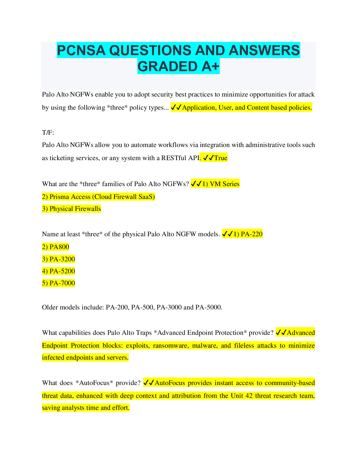 Preview image for PCNSA QUESTIONS AND ANSWERS GRADED A+